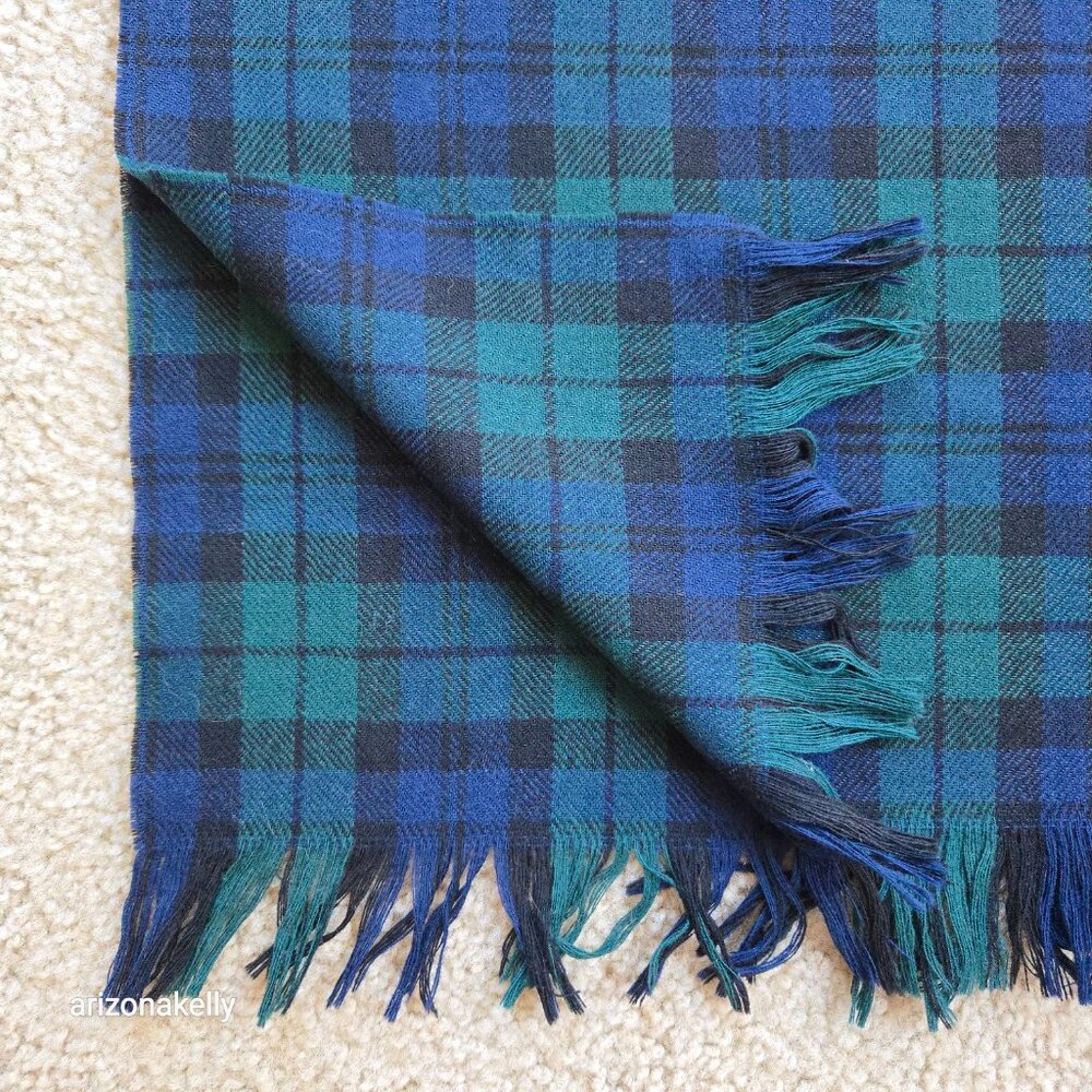 Vintage Pendleton Wool Scarf Oblong Blackwatch Green Blue Plaid